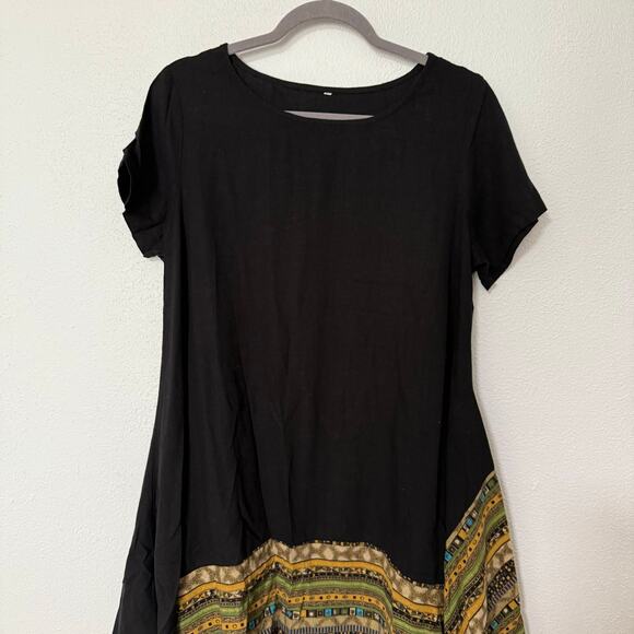 Women's Black Linen Blend Asymmetrical Hem Dress Size Large - Picture 2 of 12